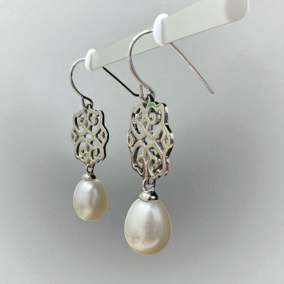 Swarovski Pearl Dangle Earrings 925 Sterling Silver - NEW - Picture 4 of 5